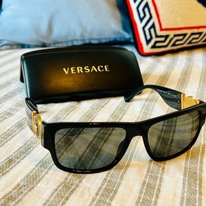 Versace VE4369 GB1/81 Black-Gold/Gray Polarized Rectangle Men's Sunglasses